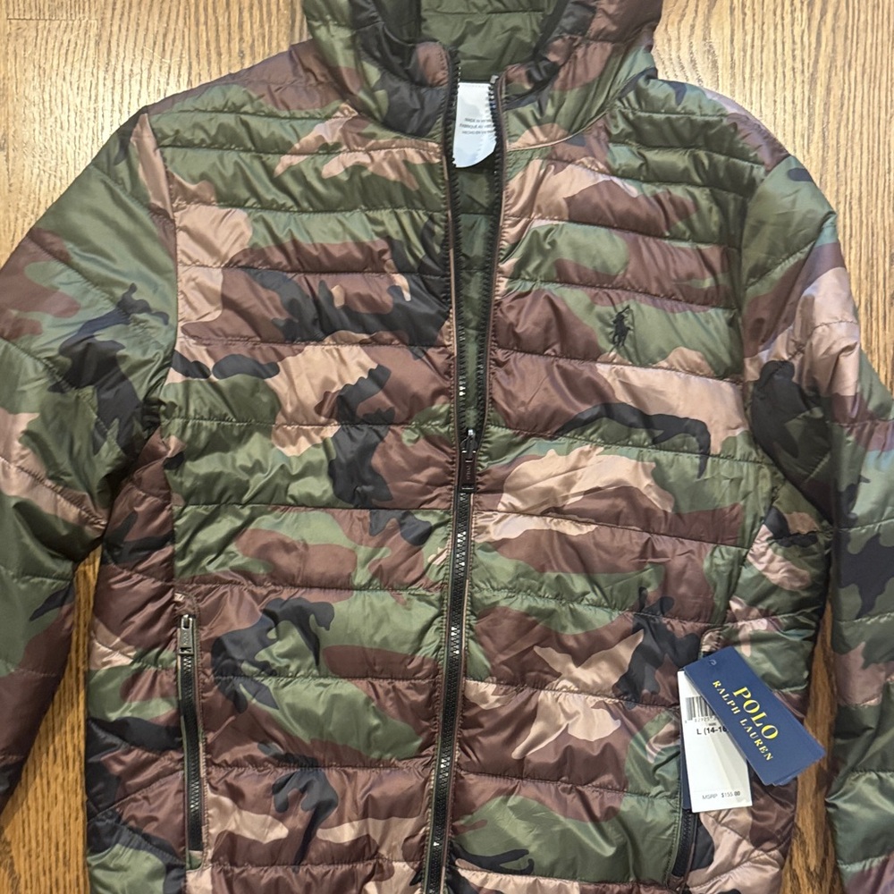 NWT Polo Ralph Lauren Reversible Camouflage/Green Hooded Puffer Jacket - Picture 3 of 9